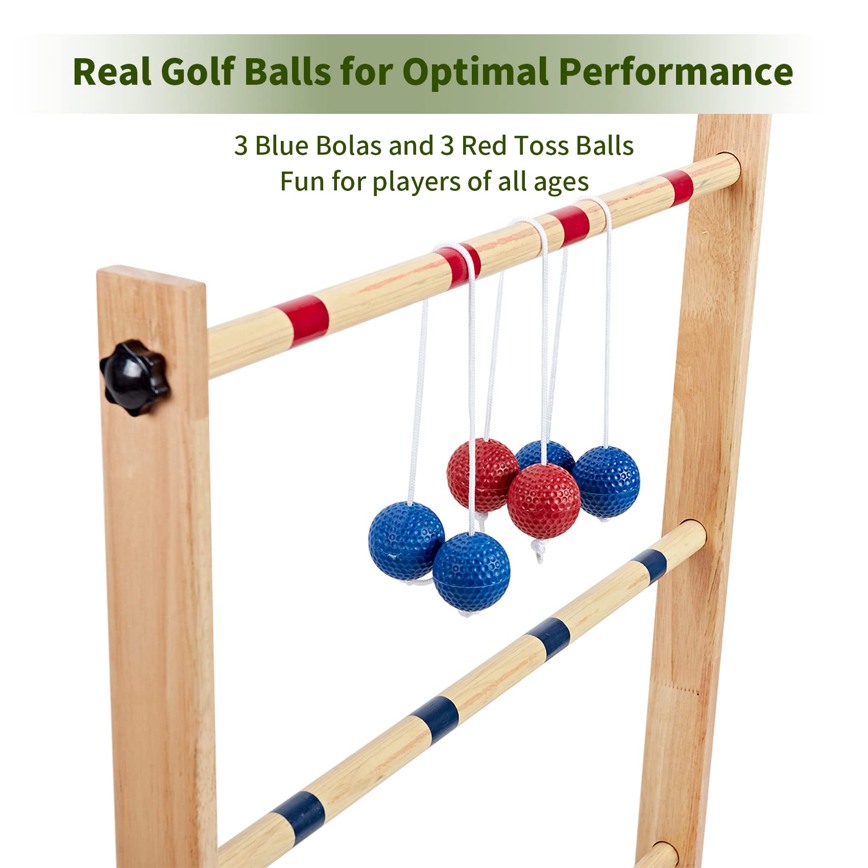 Apudarmis Ladder Toss Game Set, 35X26In Pine Wooden Golf Ladder Lawn Game With 6 Bolos Balls And Carrying Case - Outdoor Backyar