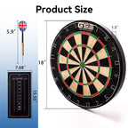 Gse 18'' Bristle Dartboard Set With Self-Healing Sisal Fibers Board, Six 17 Grams Steel Tip Darts, Staple-Free Bullseye, Rotatin
