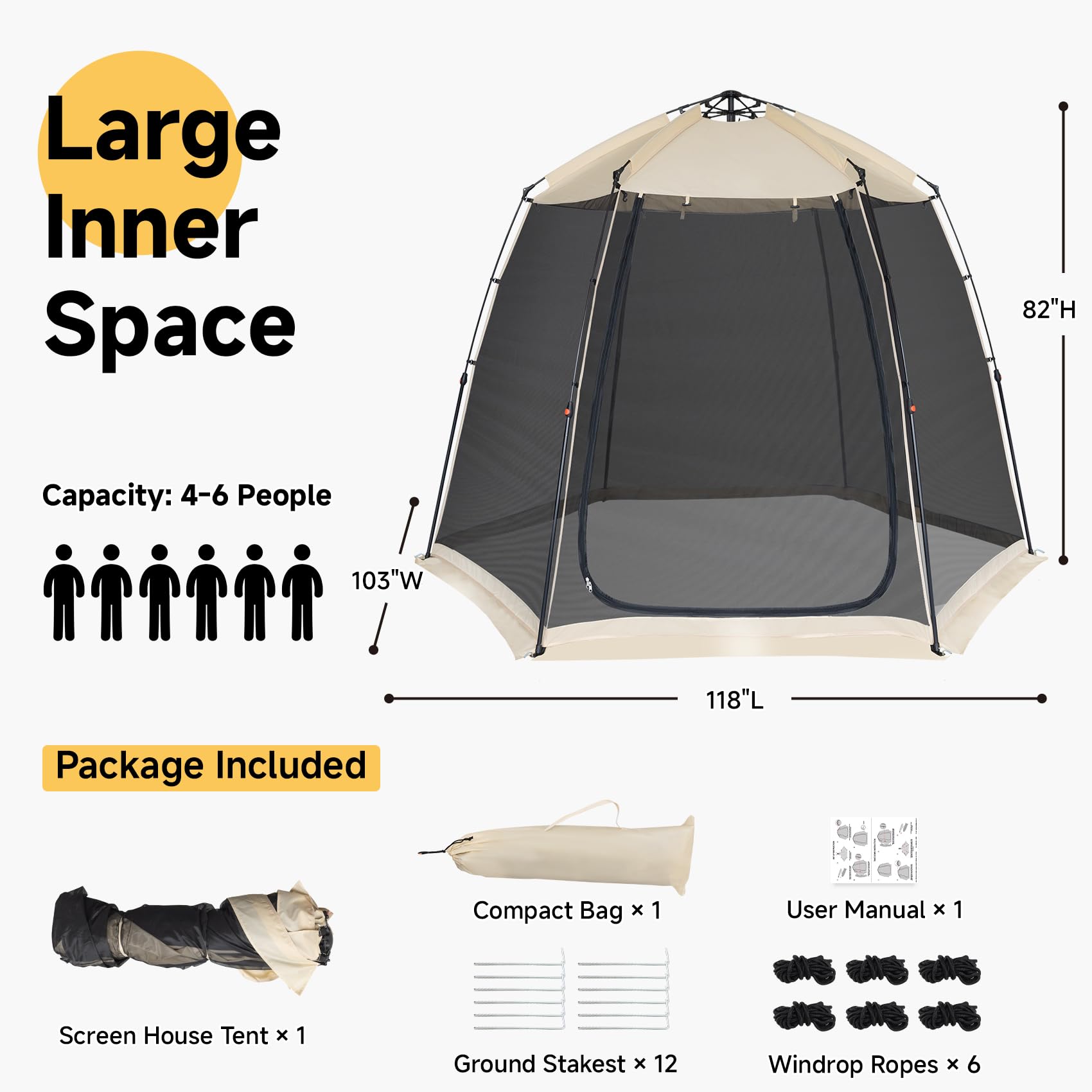 Alvantor Screen House Gazebo, 4-6 Person Pop Up Screen Tent, Instant Screen Room With Carry Bag, Outdoor Mosquito Tent Camping,