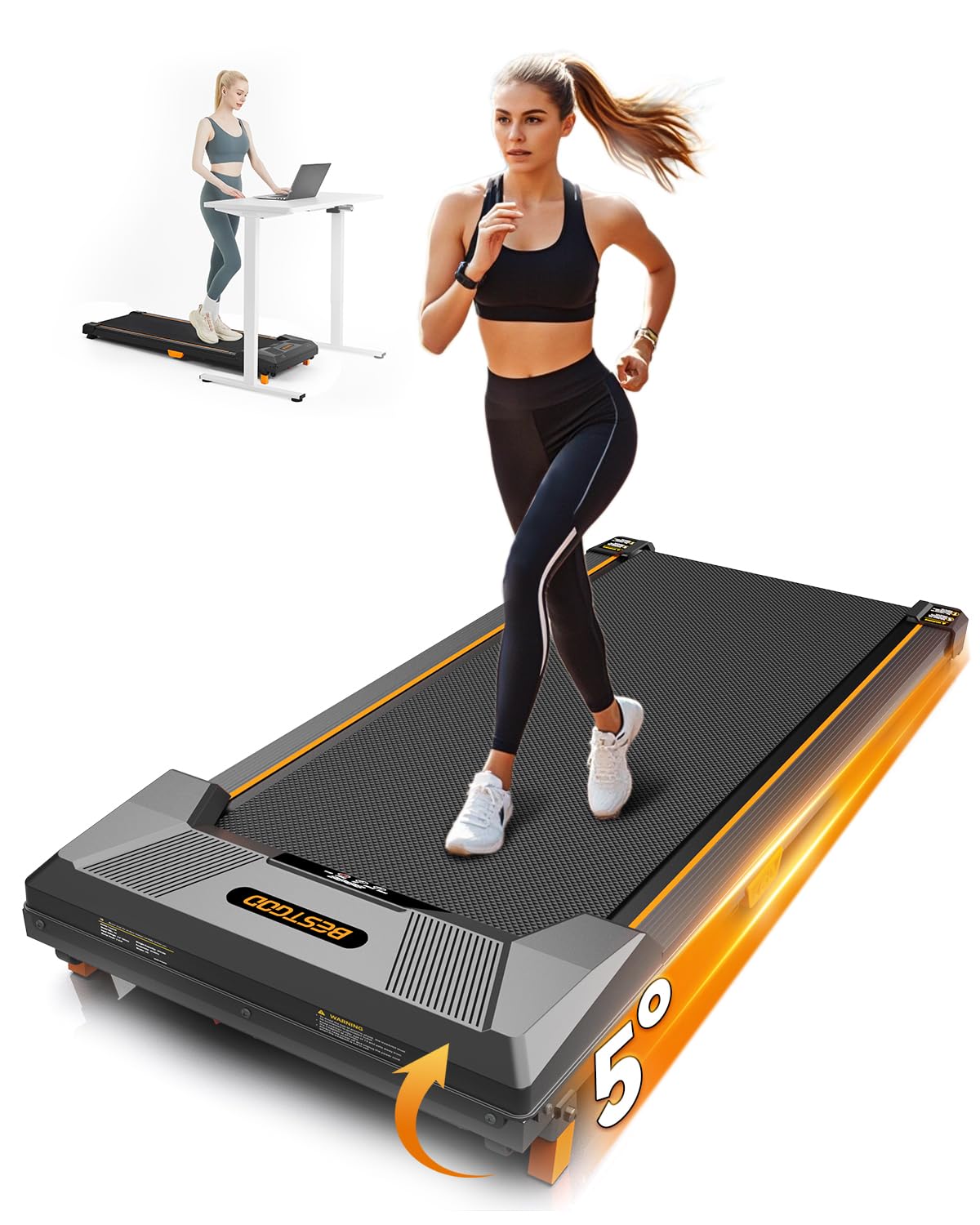 Walking Pad Treadmill, Bestgod Incline Under Desk Treadmill 330Lbs Capacity, 2.5Hp Portable Treadmills For Home, Compact Treadmi