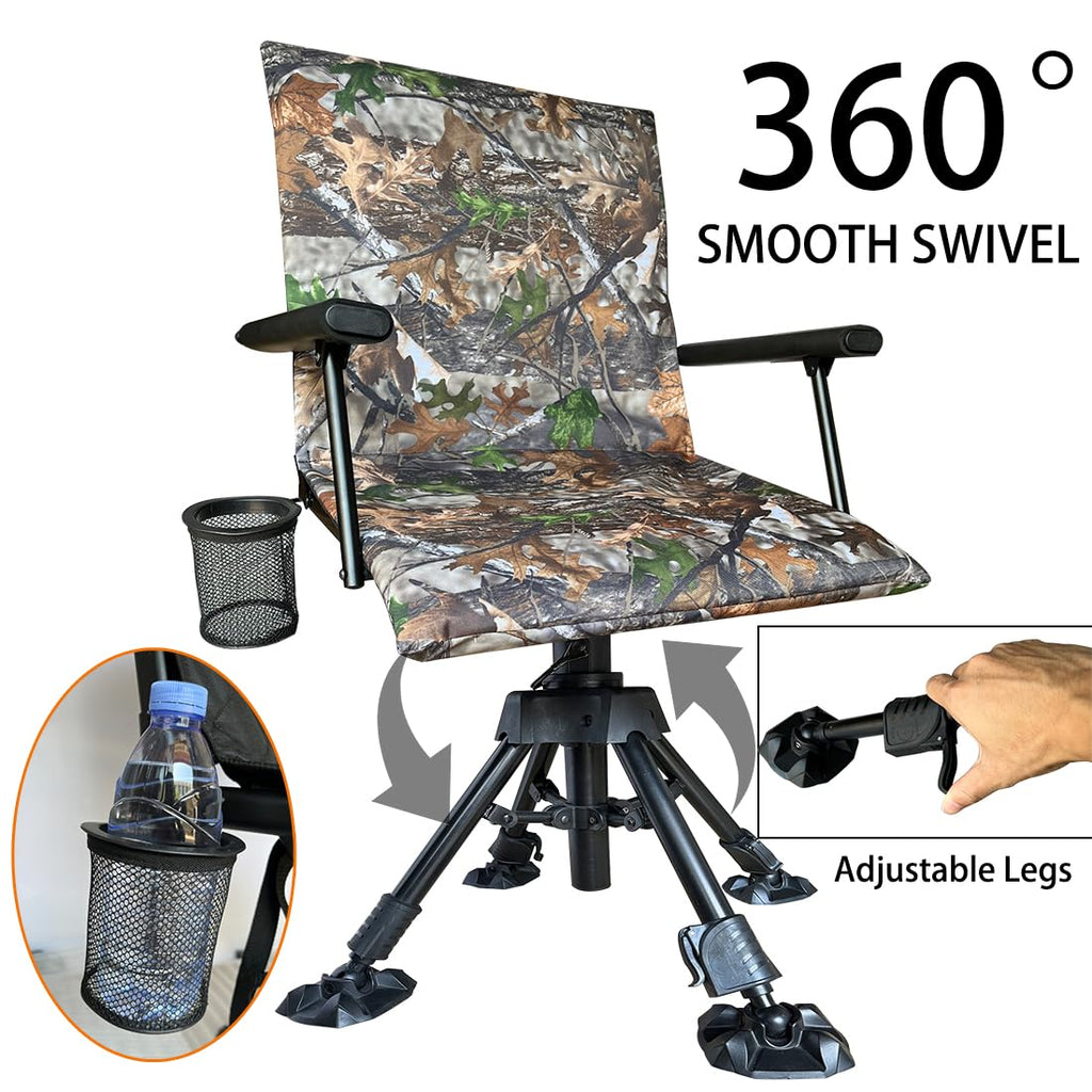 Cross Mars Silent Swivel Stable Portable Ground Folding Outdoor Camping Fishing Hunting Blind Chair Seat With Cover, 4 Legs Adju