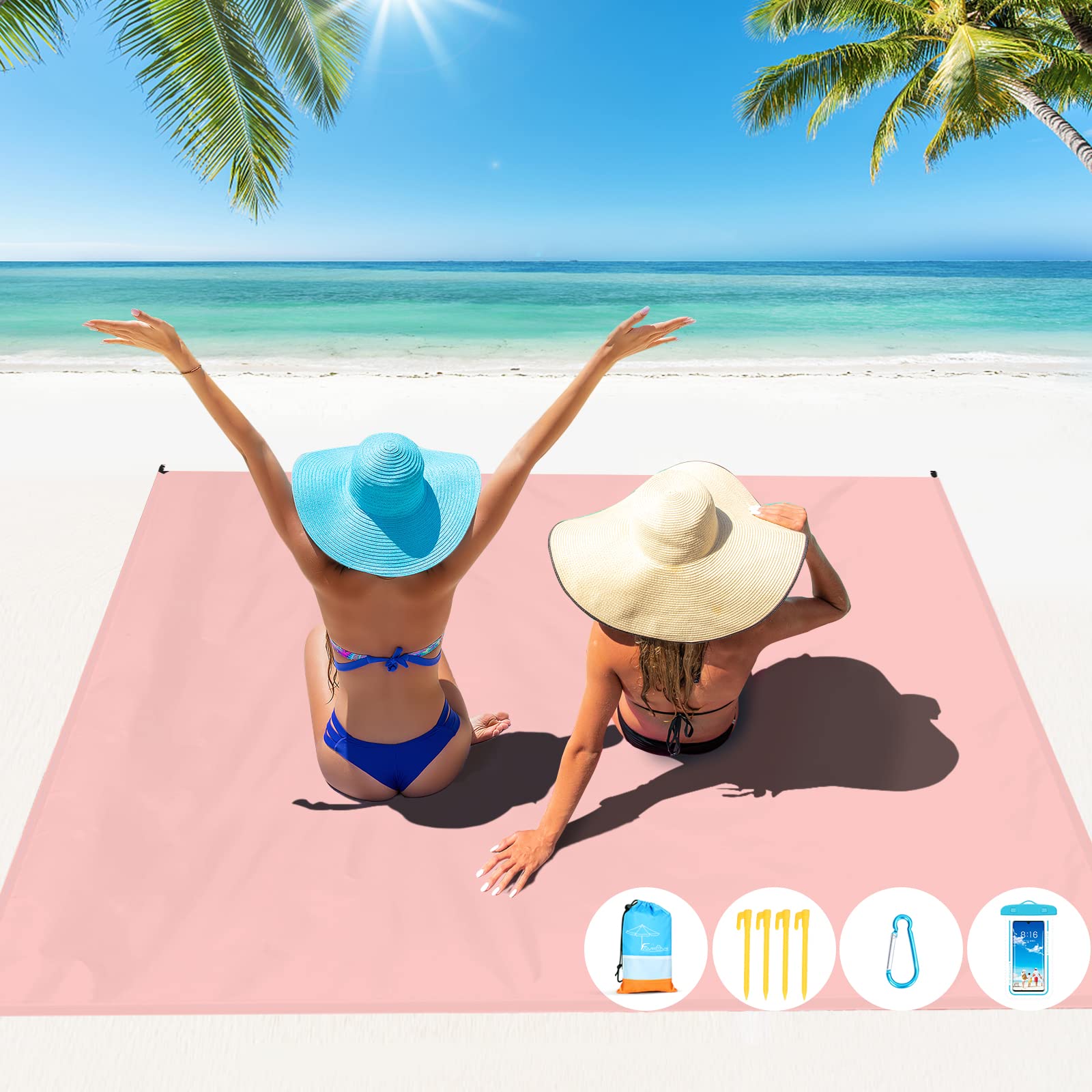 Famstar Beach Blanket Oversized Extra Large 10'X 9',Waterproof Sandproof Beach Blanket 2-8Adults Lightweight Durable For Travel