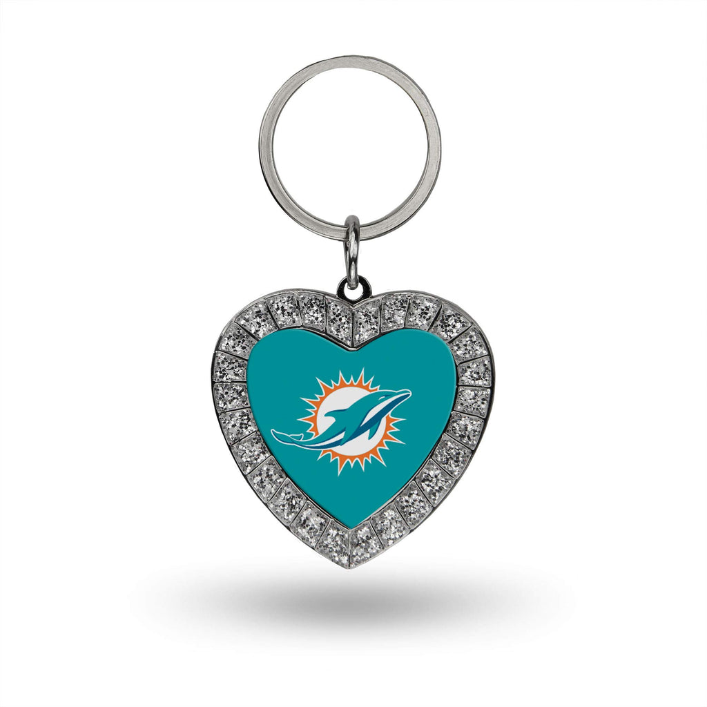 Rico Industries Nfl Miami Dolphins Metal Rhinestone Heart Keychain 1.38 X 3-'', Main