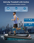 Cozyinn Walking Pad Treadmills With 10% Incline, Quiet Under Desk Treadmill For Home Office Small Space, Voice Remote Control Sm
