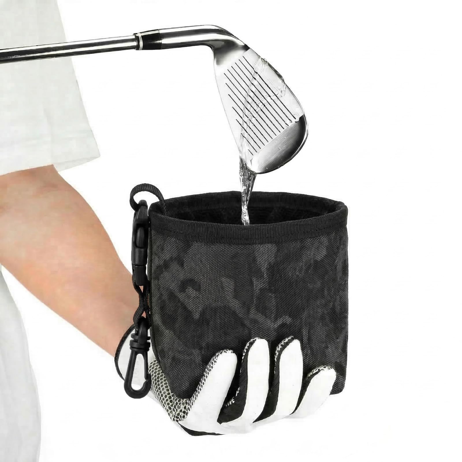 FIVECRAS Golf Club & Ball Cleaner Bag, Portable Golf Club Cleaning Pouch with Waterproof Liner & Clip, Reusable Golf Cleaning Ac