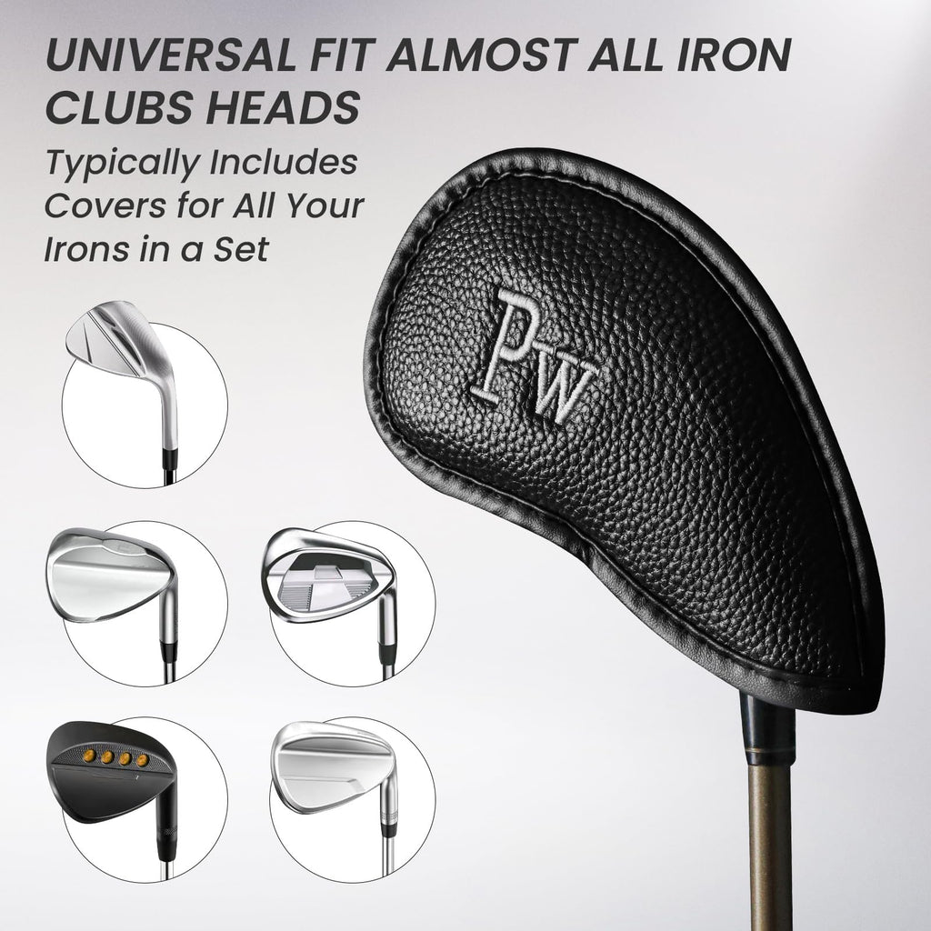 Finger Ten Golf Iron Head Covers Value 12 Piece Set, Synthetic Leather Deluxe Club Headcover, Universal Fit Main Iron Clubs (1 S