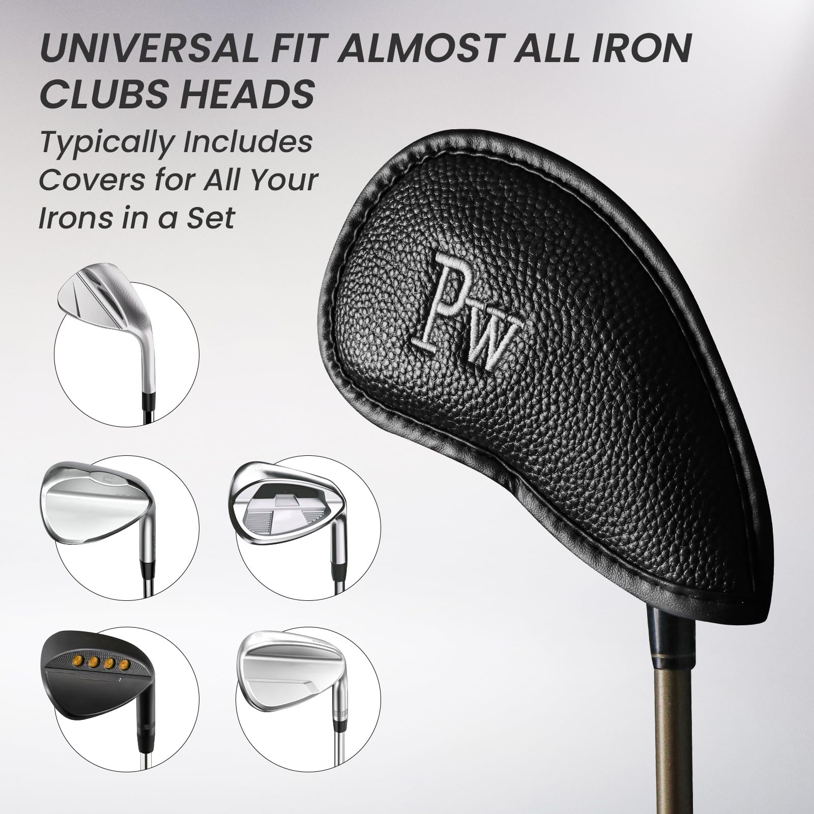 Finger Ten Golf Iron Head Covers Value 12 Piece Set, Synthetic Leather Deluxe Club Headcover, Universal Fit Main Iron Clubs (1 S