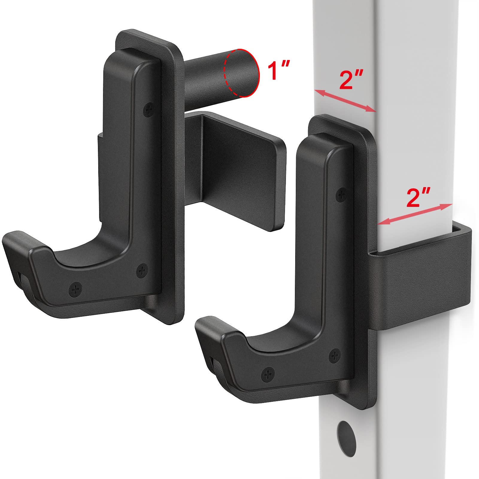 SELEWARE Steel J Hooks for Power Cage Squat Rack Attachment, Only for 2x2 inch Square Tube with 1 inch Hole Rack, Barbell J-Hook