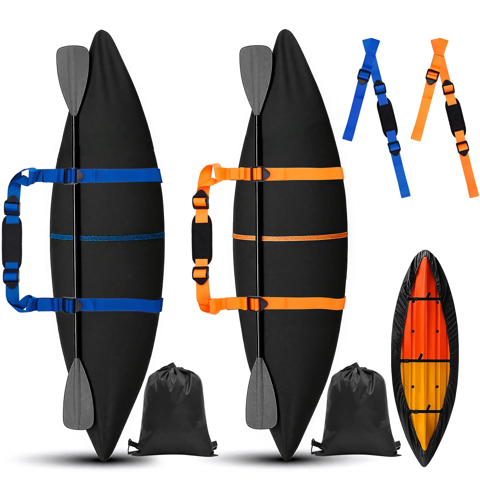 Yoojahow 2 Set 600d Kayak Cover for Outdoor Storage with Carrying Straps and Storage Bags Fit 8.5 to 10 ft Heavy Duty Canoe Wate