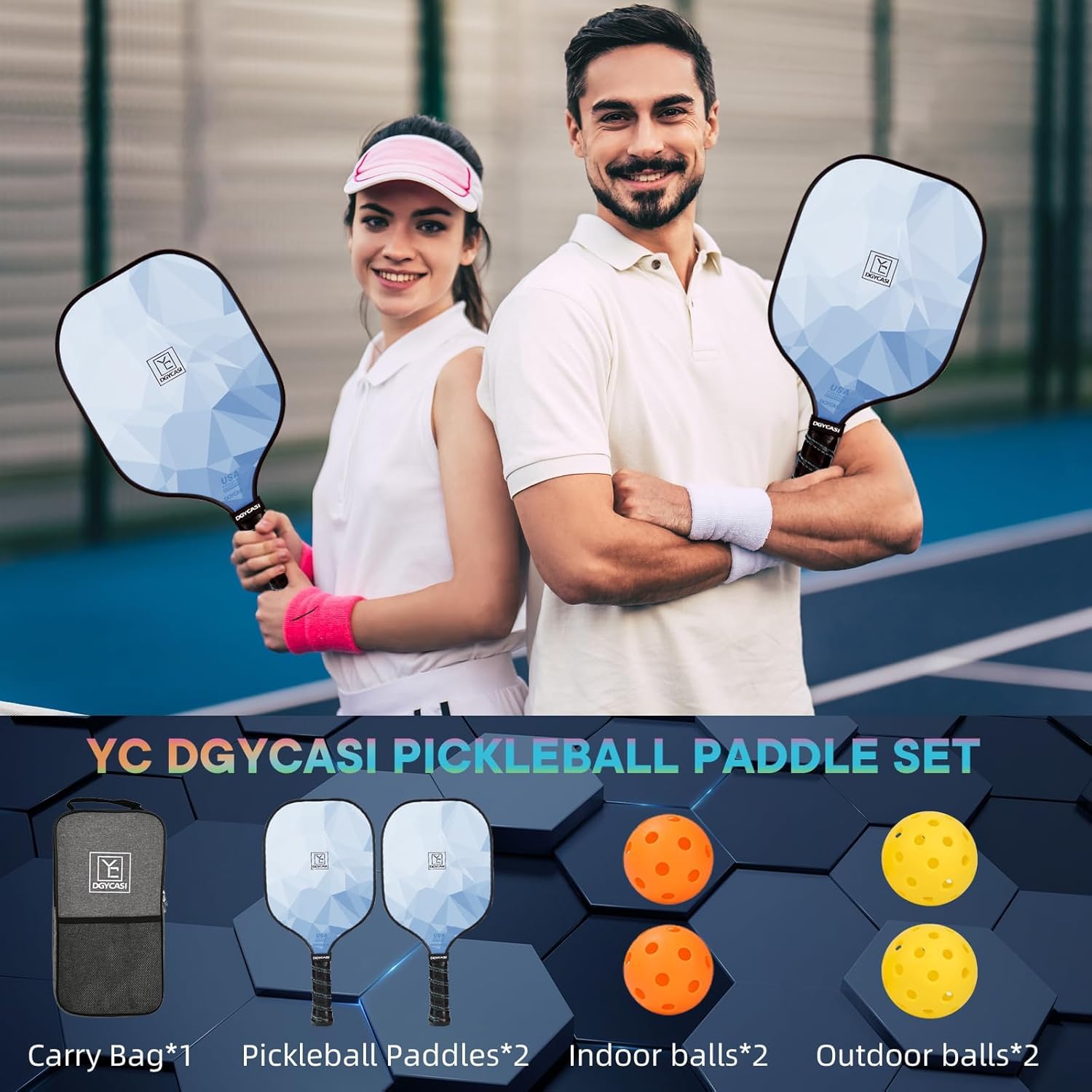 Pickleball Paddles Set Of 2, 2023 Usapa Approved, Carbon Fiber Surface (Chs), Polypropylene Honeycomb Core, Anti-Slip Sweat-Abso