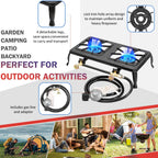 Vivicreate Cast Iron Propane Gas Stove Double Burner Heavy Duty Portable Removable Outdoor Cooker 200Lb Support High Heat For Ca