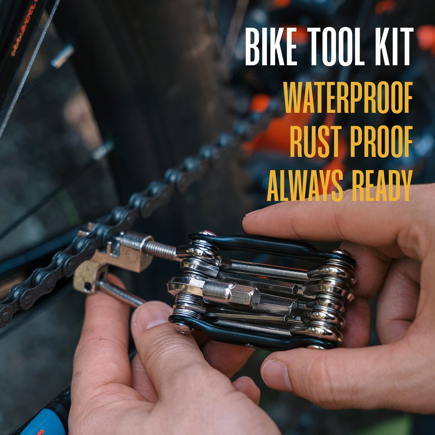 Bike Multitool - Bike Tool Kit -12 In 1 Lightweight Stainless Steel Bicycle Multi Tool - Safety Locking, Survival Gear With Hex
