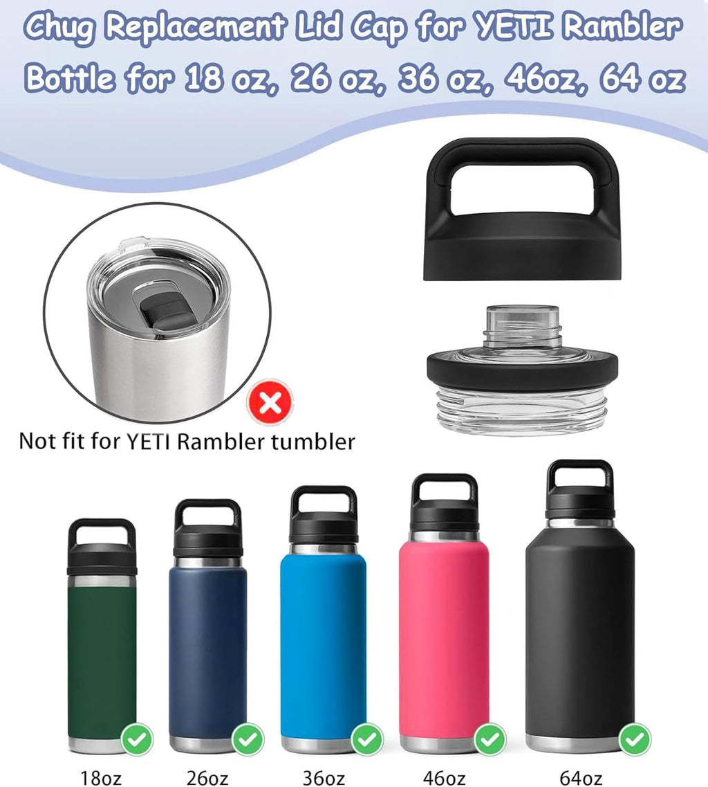 2PCS Replacement for YETI Rambler Bottle Chug Cap Lid, Screw Top Lid Replacement Fits for 18/26/ 36/64 oz Yeti Rambler, Chug Cap