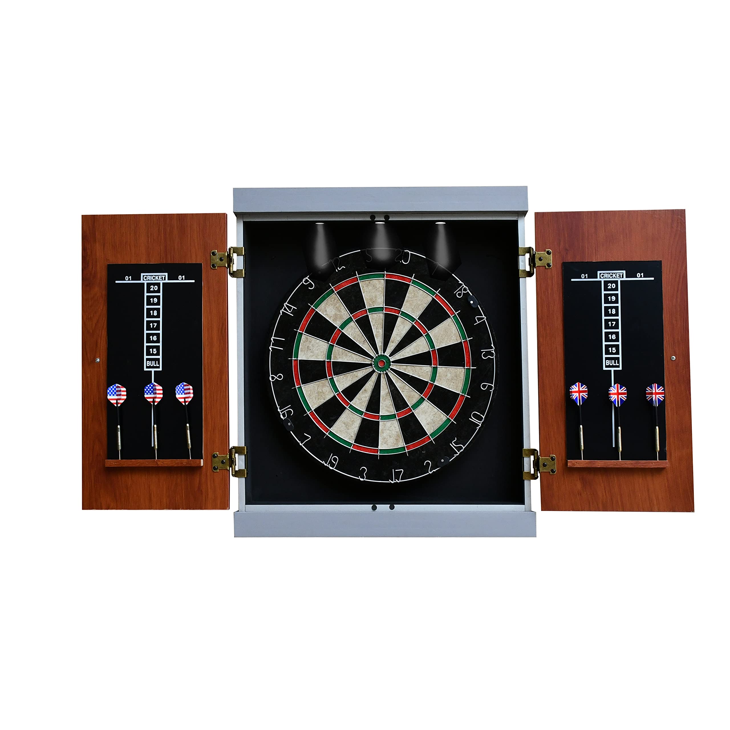 Hathaway Geneva Dartboard And Cabinet Set - Includes 18-In Dartboard, Steel-Tip Darts, Chalk Scoreboards - Perfect For Family Ga