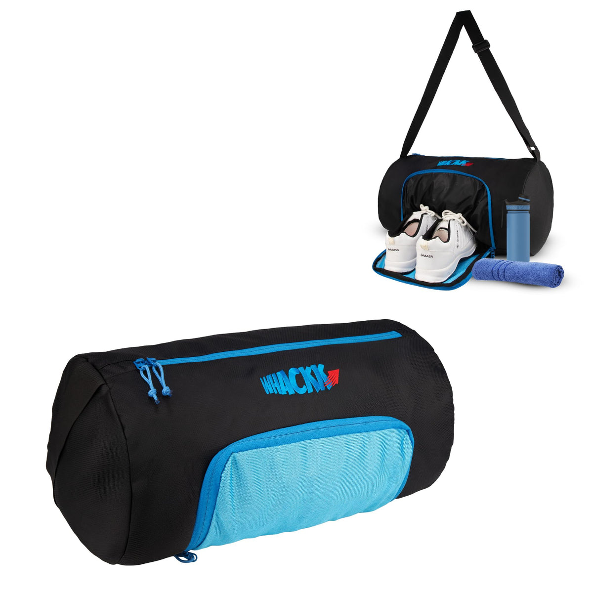 Whackk Track 31L Gym Bag, Sports Duffle Bag With Shoe Pocket, Adjustable Strap, Lightweight Multipurpose Travel Bag (Unisex) (Bl
