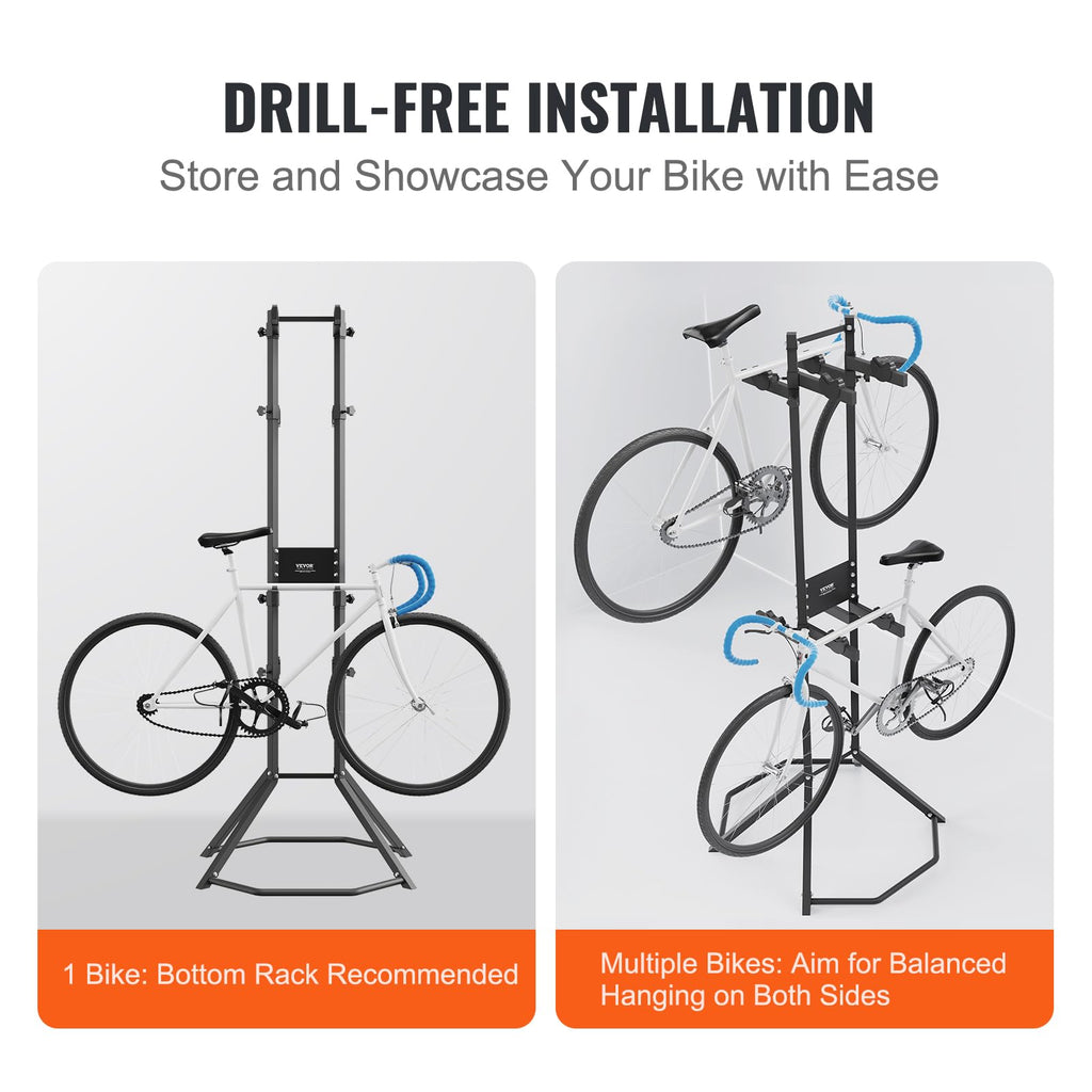 Vevor 4 Bike Storage Rack, Free Standing Gravity Wall Vertical Bike Rack, Fully Adjustable Bike Rack Garage, Sturdy Steel & Easy