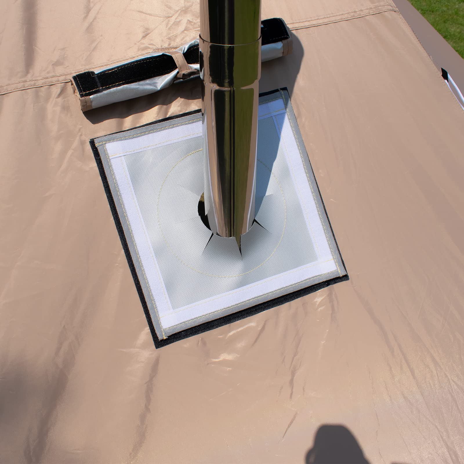 Flasld Tent Stove Jack 12   12 With 4-6Inch Expandable Hole, Grey Fireproof Hole Protector For Camping Tent Stove