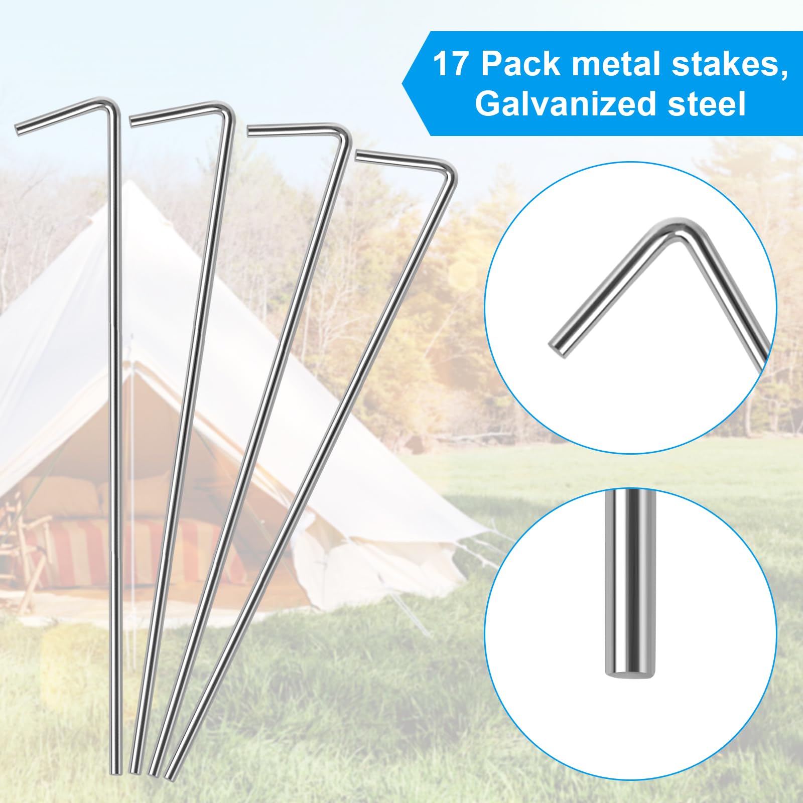 18 Pack Tent Stakes, Stakes For Outdoor Decorations, Tent Stakes Heavy Duty, Metal Stakes, Tent Garden Stakes For Gardening & Ca