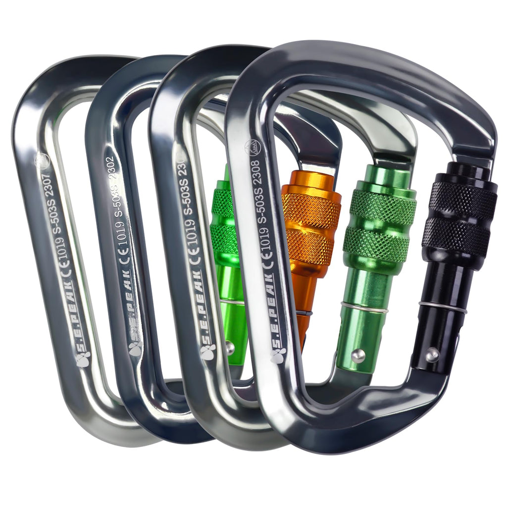 Sepeak Uiaa Ce 30Kn Locking Climbing Clips, Professional Ce Heavy Duty Screwgate Clip For Outdoor Climbing, Mountaineering, Rapp
