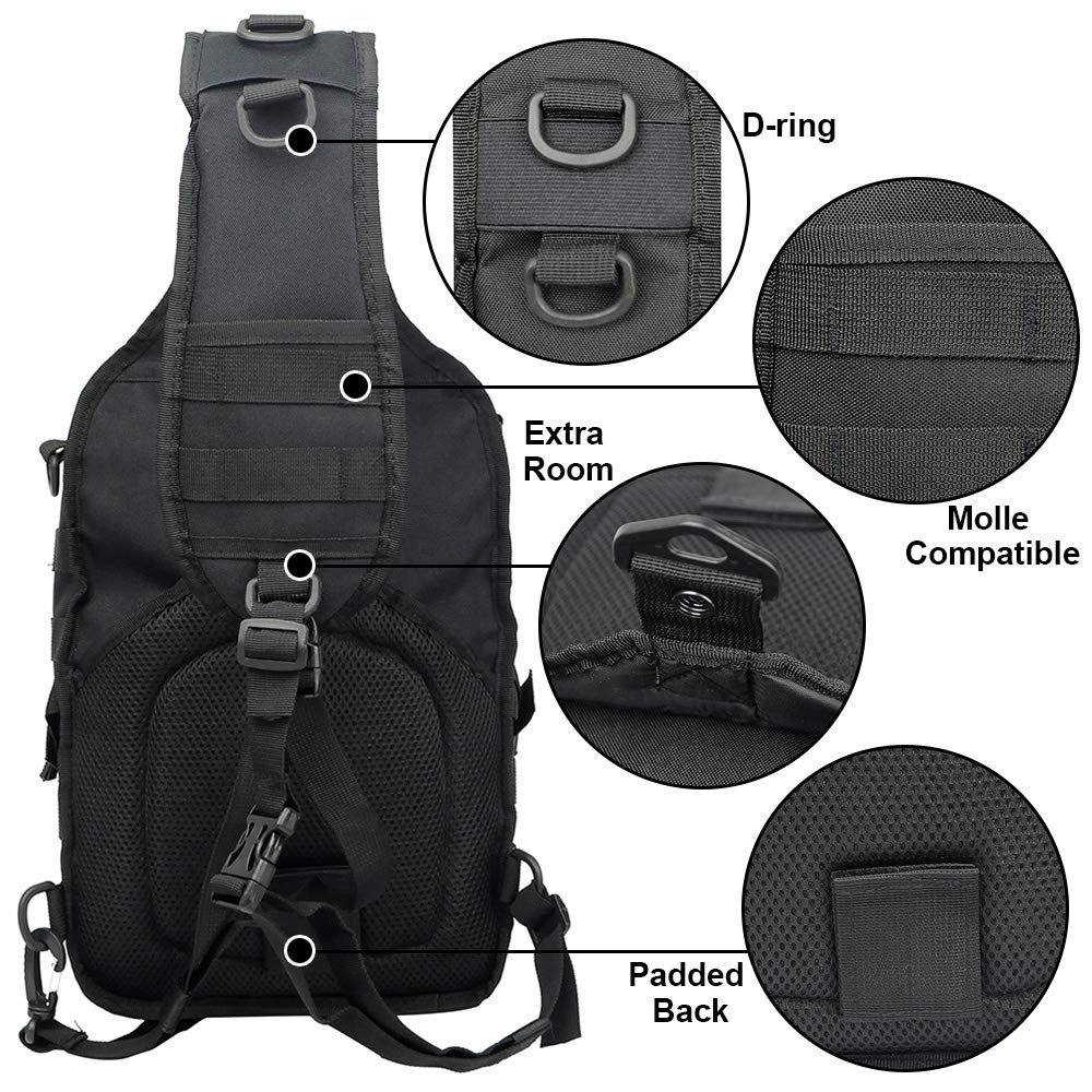 Hopopower Tactical Sling Bag Pack Military Assault Rucksack Shoulder Bag Backpack Chest Pack Handbag Waterproof For Travel Hikin