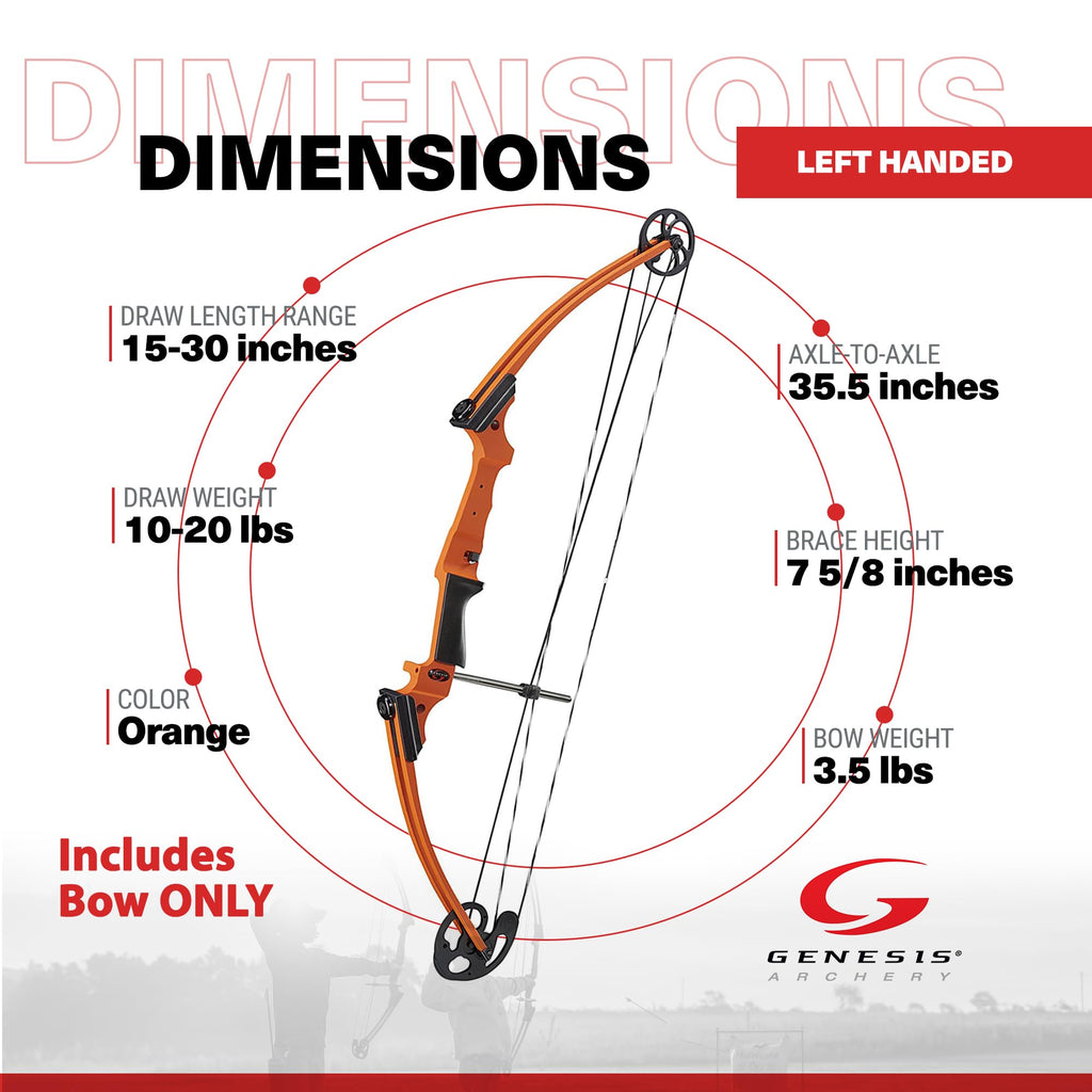 Genesis Archery Compound Bow, W/Adjustable Riser, Original, Draw Hand - Left, Orange