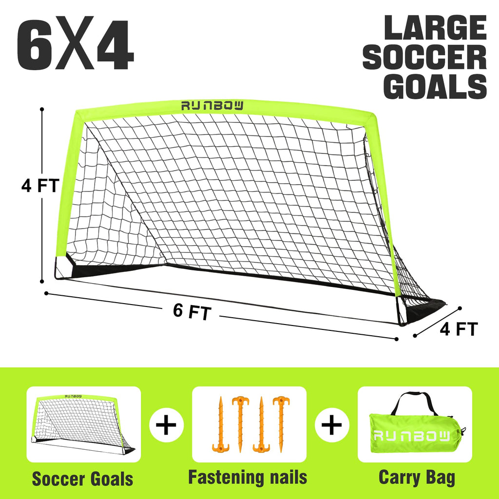 Runbow 6X4 Ft Portable Kids Soccer Goal For Backyard Practice Soccer Net Set Of 2 With Carry Bag (6X4 Ft, Light Yellow, 2 Pack)