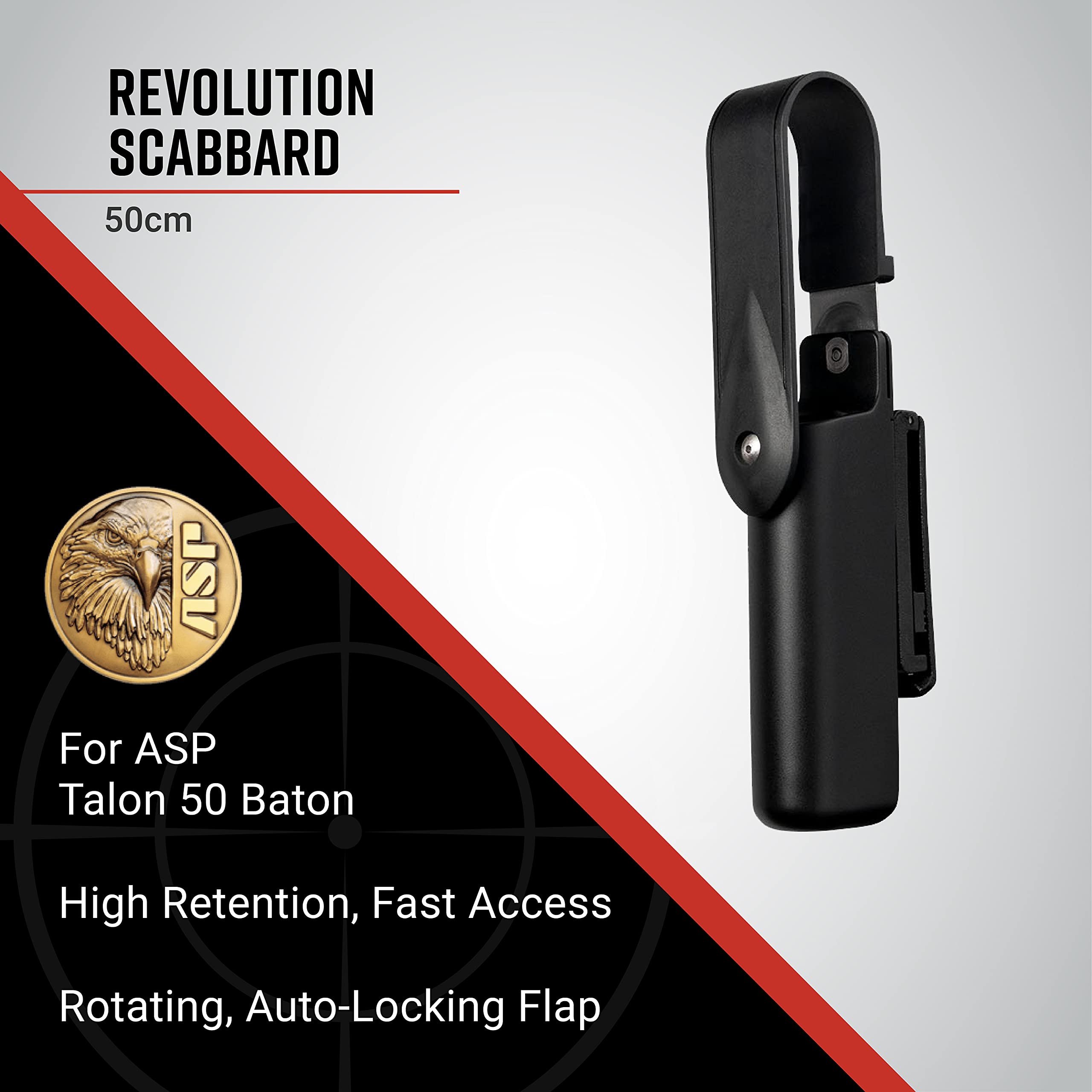 Asp Revolution Baton Scabbard, Polymer Baton Holder Case Talon Tactical Baton, Black, 50 Centimeters