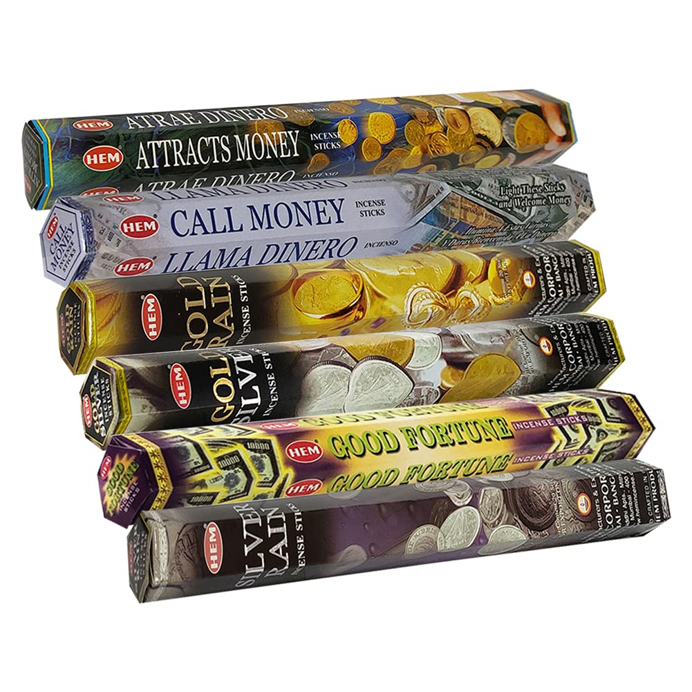 Hem Incense Sticks Variety Pack 29 And Incense Stick Holder Bundle With 6 Money And Good Luck Fragrances