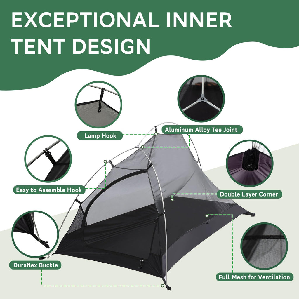 2-Person Lightweight Backpacking Tent - Waterproof Tent For Two Person, Ultralight Camping Tent For Outdoor, Easy Setup For Spor