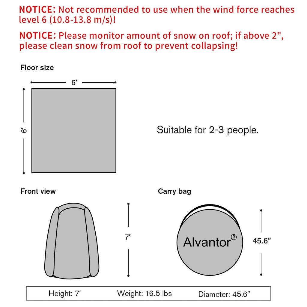 Alvantor Pop Up Bubble Tent - 6 X 6 Instant Igloo Tent - 2-3 Person Screen House For Patios - Large Oversize Weather Proof Pod -