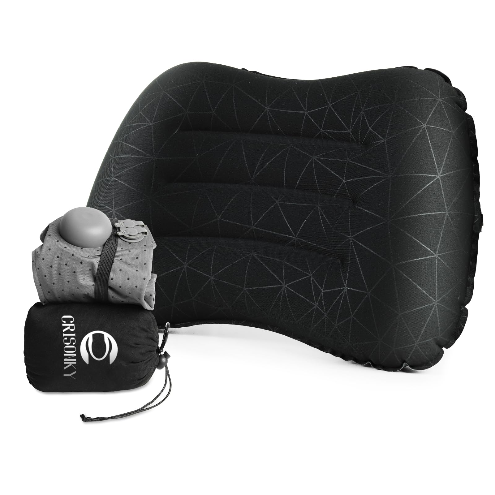 Camping Pillow With Built-In Pump - Inflatable Pillows - Travel Pillows For Backpacking & Airplane, Lumbar Support Blow Up & Pre