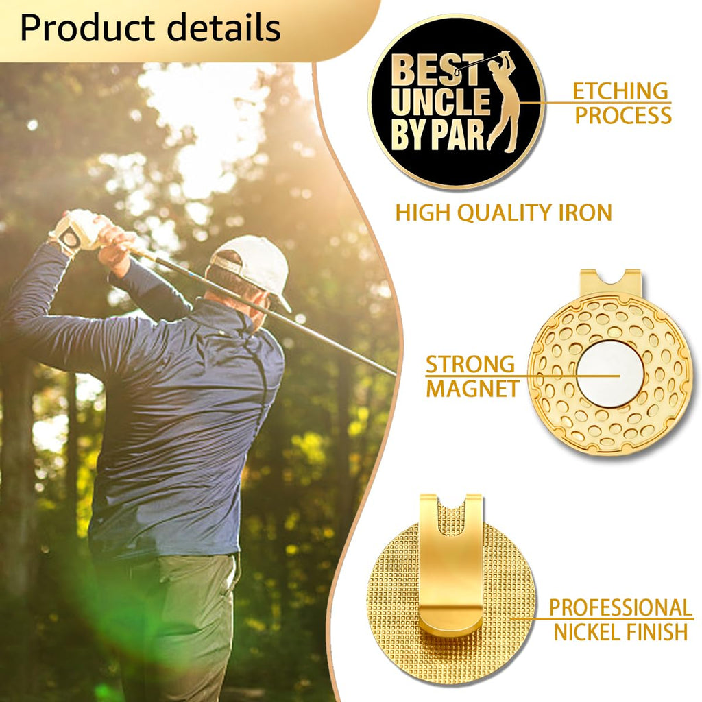 Geygie Best Uncle By Par Black Gold Golf Ball Marker With Magnetic Hat Clip, Funny Golf Gifts And Accessories For Men Uncle, Bir