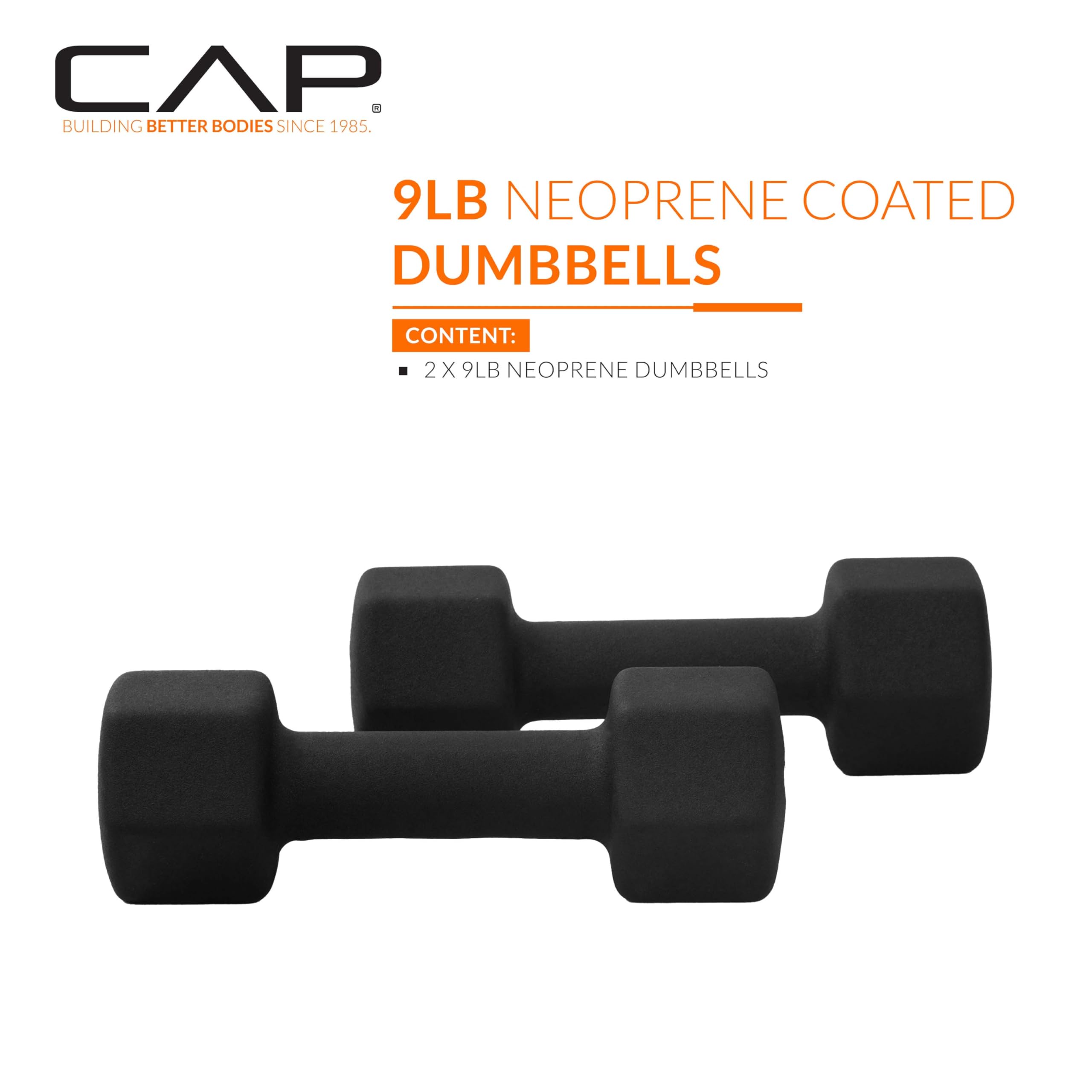 Cap Barbell Neoprene Dumbbell Weights, 9 Lb Pair, Black