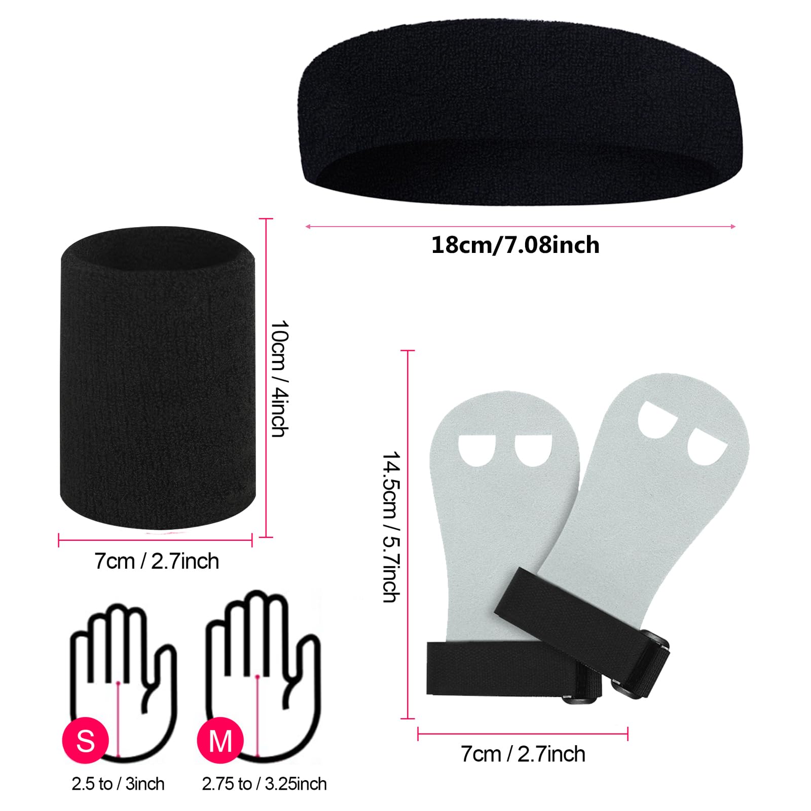 Gymnastics Hand Grips Wristbands Sets: 5Pcs Bar Grips Palm Protectors And Headband For Girls Kids Youth Support Sports Accessori