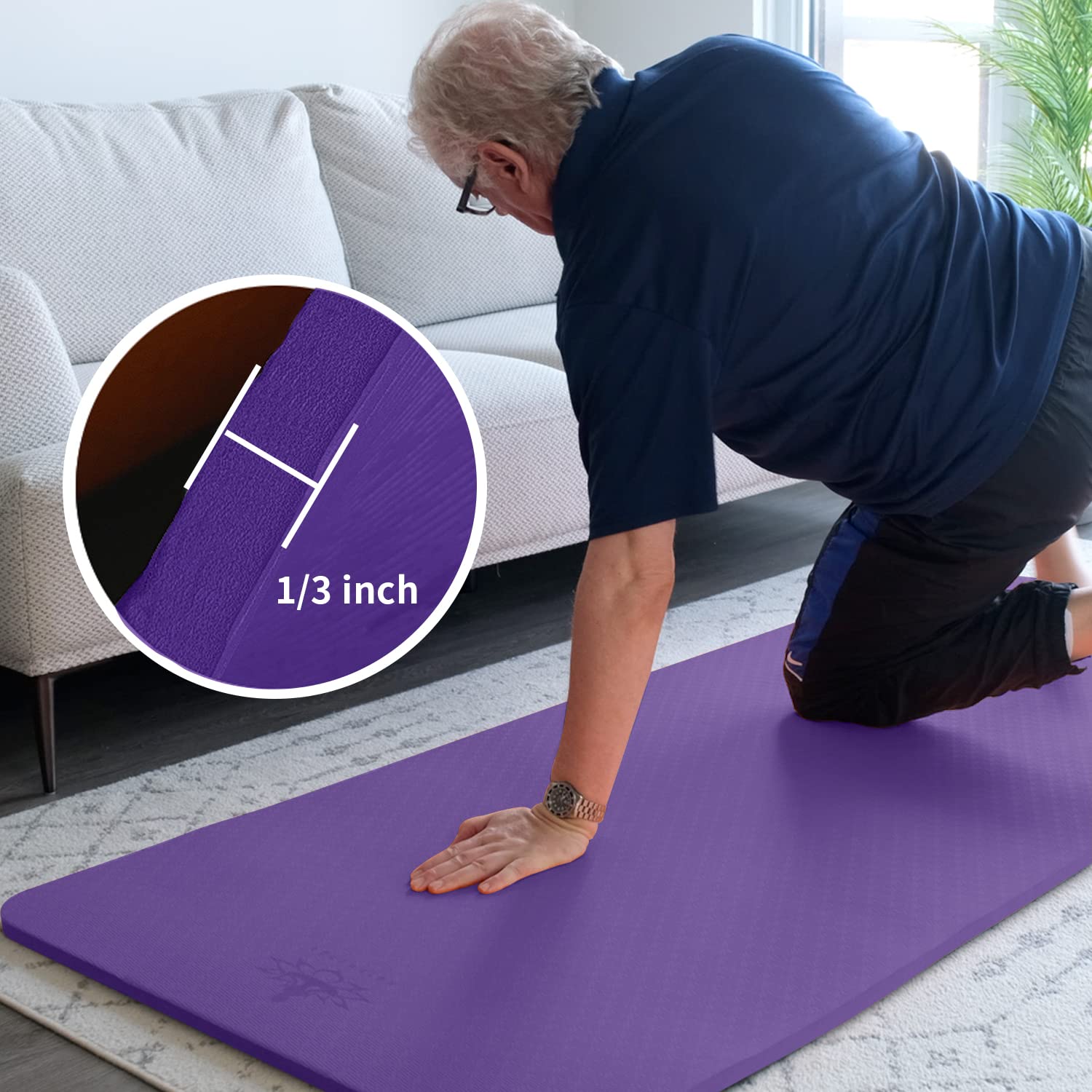Hatha Yoga Thick Tpe Yoga Mat 72''X 27''X1/3 Inch Non Slip Eco Friendly Exercise Mat For Yoga Pilates & Floor Workouts (Purple)