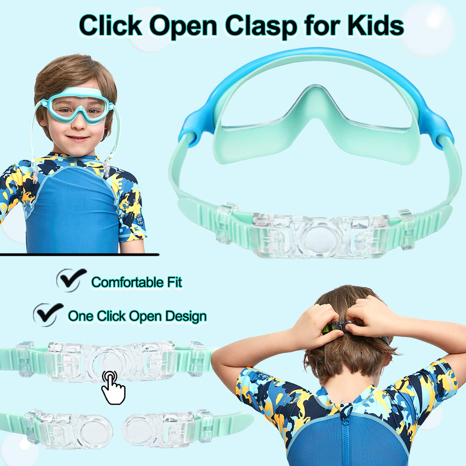Seago Swim Goggles 2 Pack Anti-Fog Anti-Uv Wide View Uv Protection, Adjustable Swimming Goggles For Kids 3-15, Light Blue & Blac