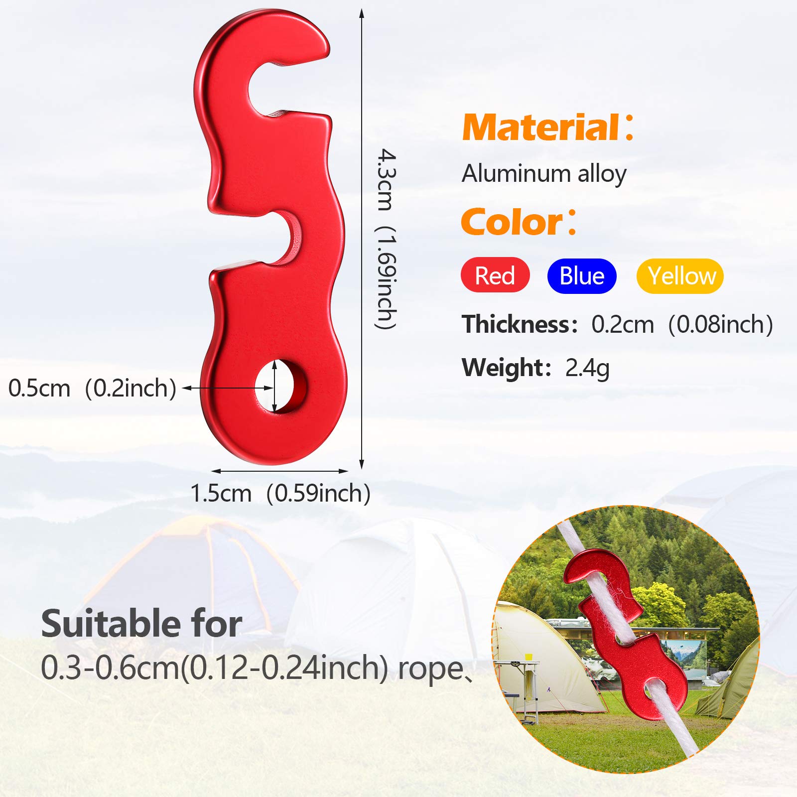 30 Pieces Aluminum Alloy Guyline Cord Adjusters Rope Adjusters Tent Tensioners Tent Wind Rope Buckles Camping Accessories For Te