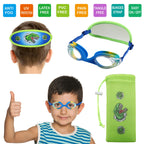 Ruigao Kids Swim Goggles Age 2-6, Toddler Goggles No Hair Pull,Child Goggles Padded Headband (2Pk Toddler - Dino & Dolphin)