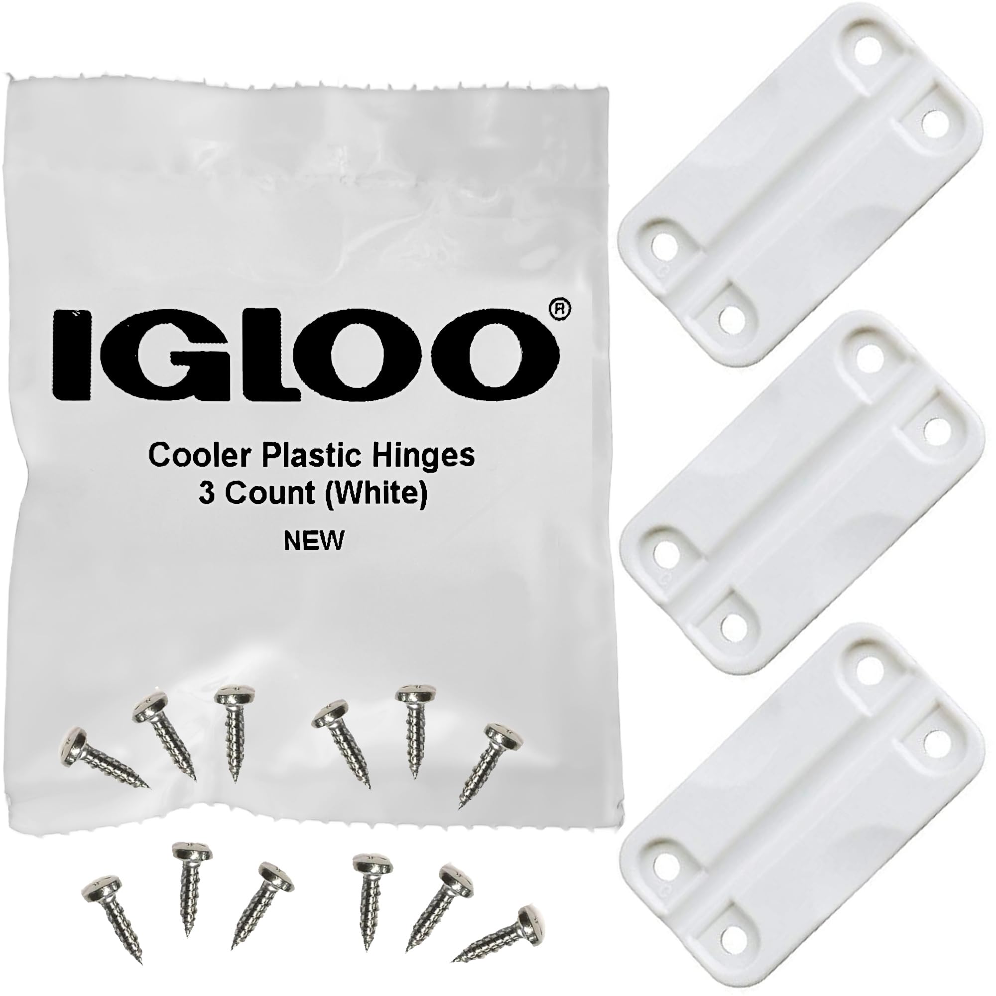Igloo Cooler Plastic Hinges For Ice Chests (Set Of 3), White, Standard Size, Contain Uv Inhibitors