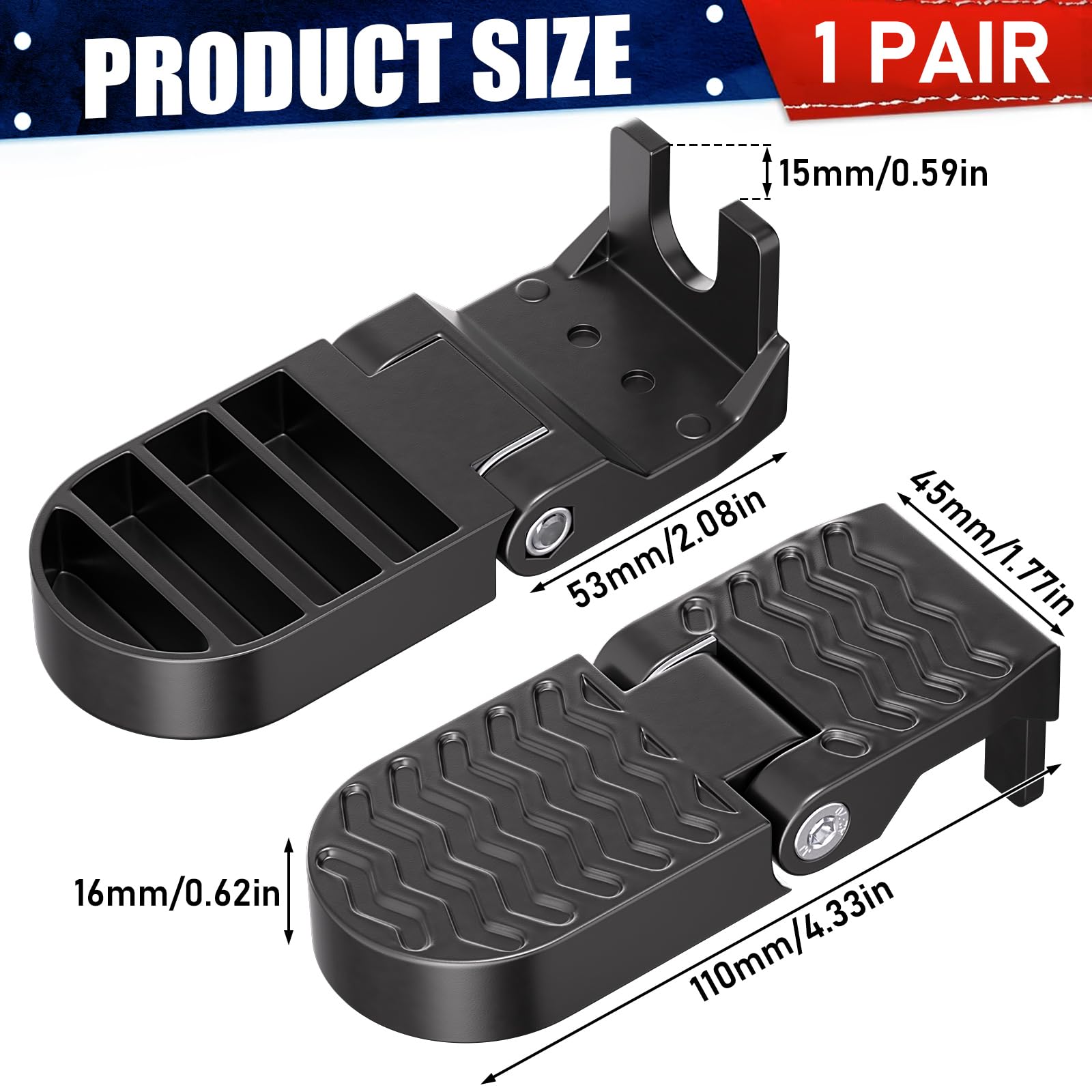 Tobwolf 1 Pair 14Mm U Slot Bicycle Rear Pedals, Aluminum Alloy Foldable Non-Slip Rear Seat Footrest Pedals For Mountain Bike Roa