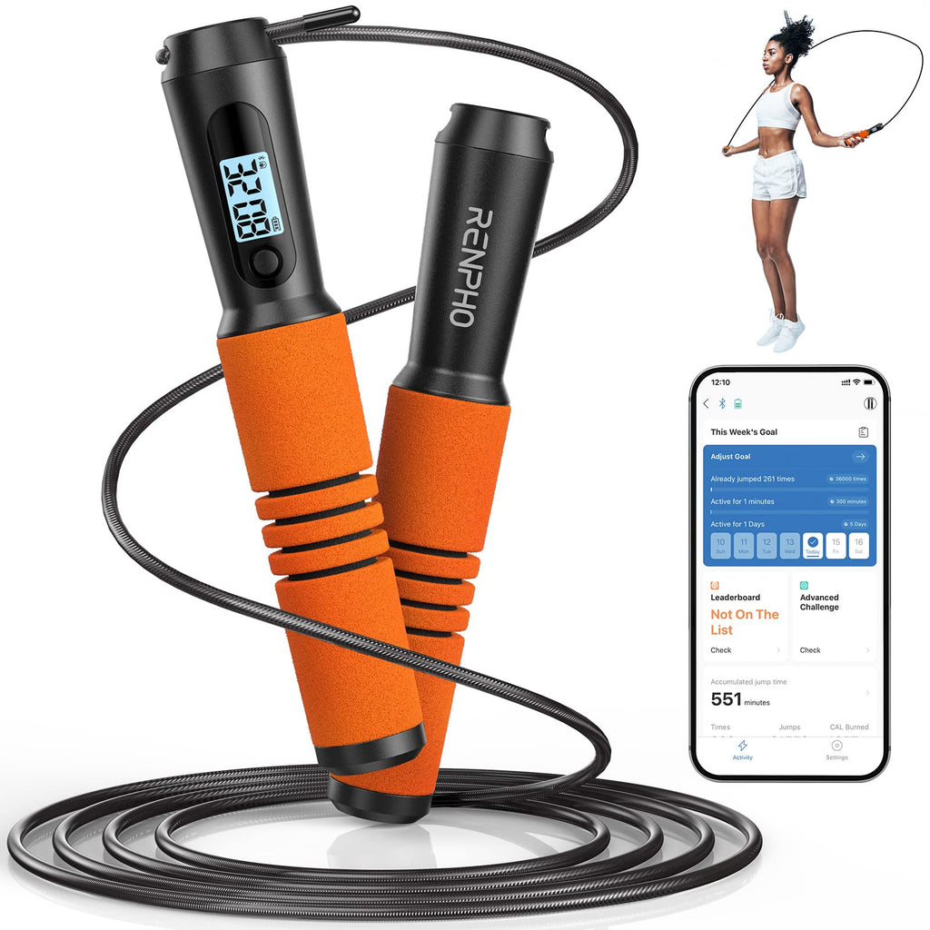 Renpho Jump Rope With Counter, Smart Jumping Rope With App, Fitness Skipping Ropes For Men Workout, Exercise Skip Rope For Women