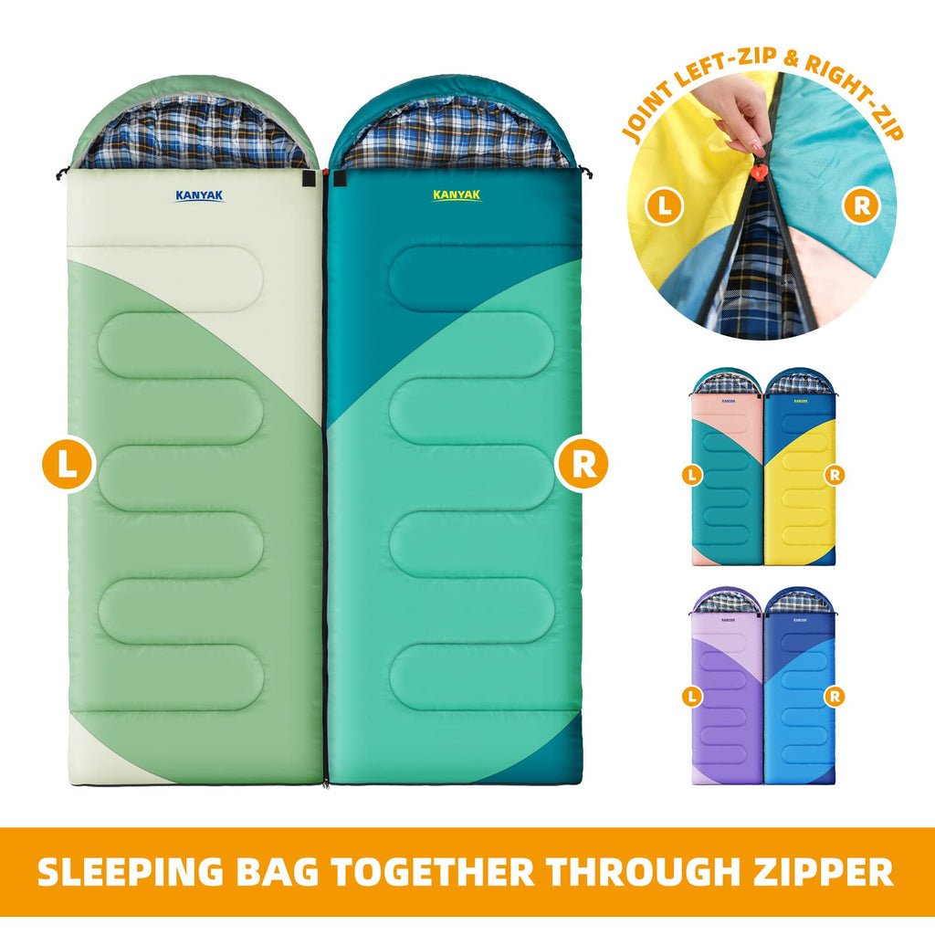 Kanyak Warm & Cool Weather Single Sleeping Bag For Adults Kids, Ideal For Hiking, Camping & Outdoor Adventures, Great Gift For C