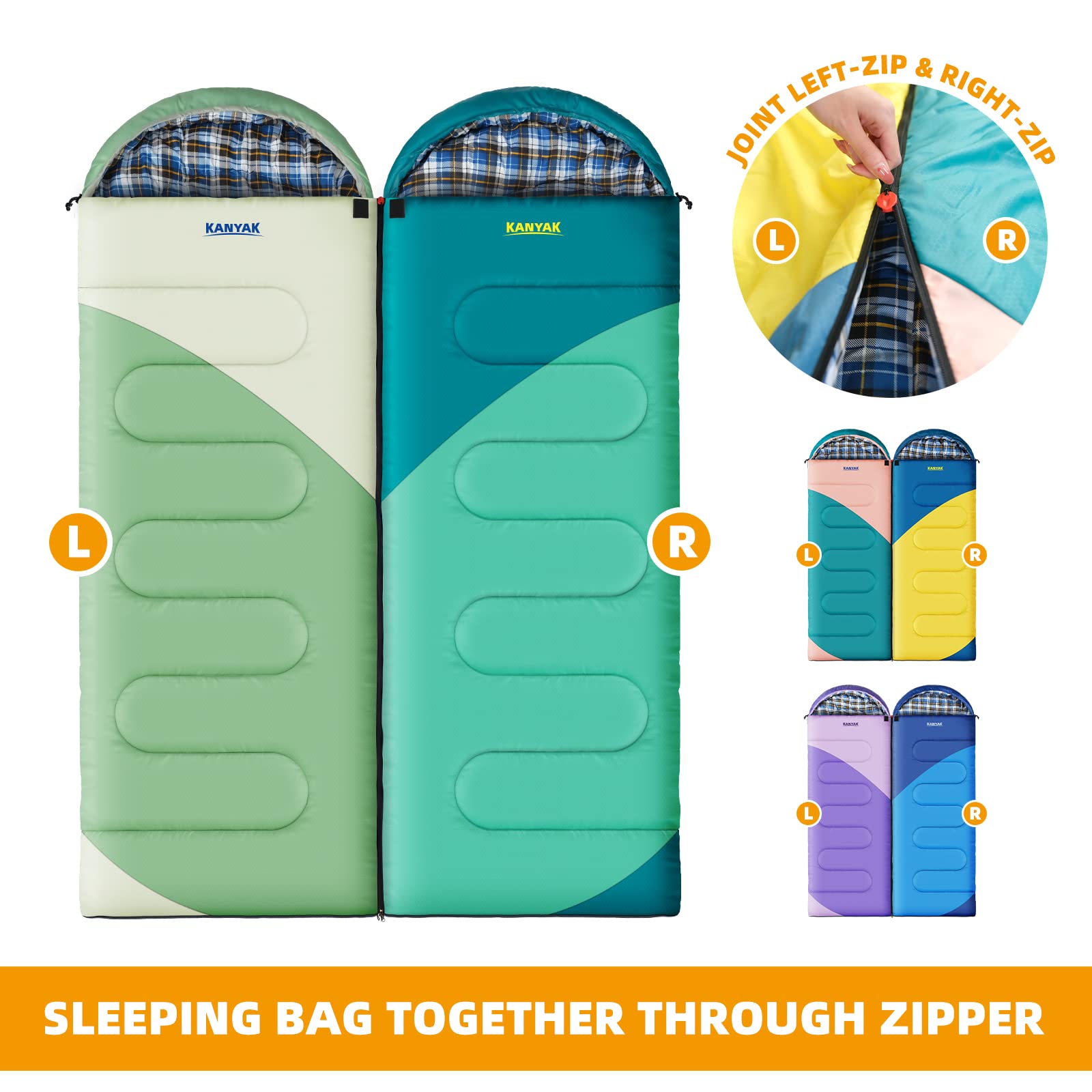 Kanyak Warm & Cool Weather Single Sleeping Bag For Adults Kids, Ideal For Hiking, Camping & Outdoor Adventures, Great Gift For C