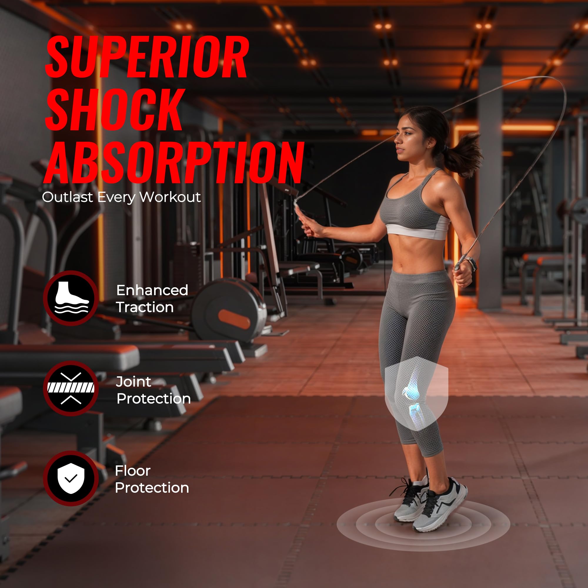 Superjare 0.79 ' ' Extra-Thick Exercise Equipment Mats, 6 Pcs 24 Sq Ft Rubber Top Floor Tiles With High Density Eva Foam, Interl