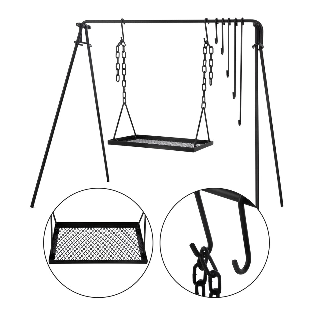 Bruntmor Large Outdoor Campfire Grill Camping Open Fire Cooker Stand Swing Away Hanging Grill Equipment For Fire Pit Stand Campf