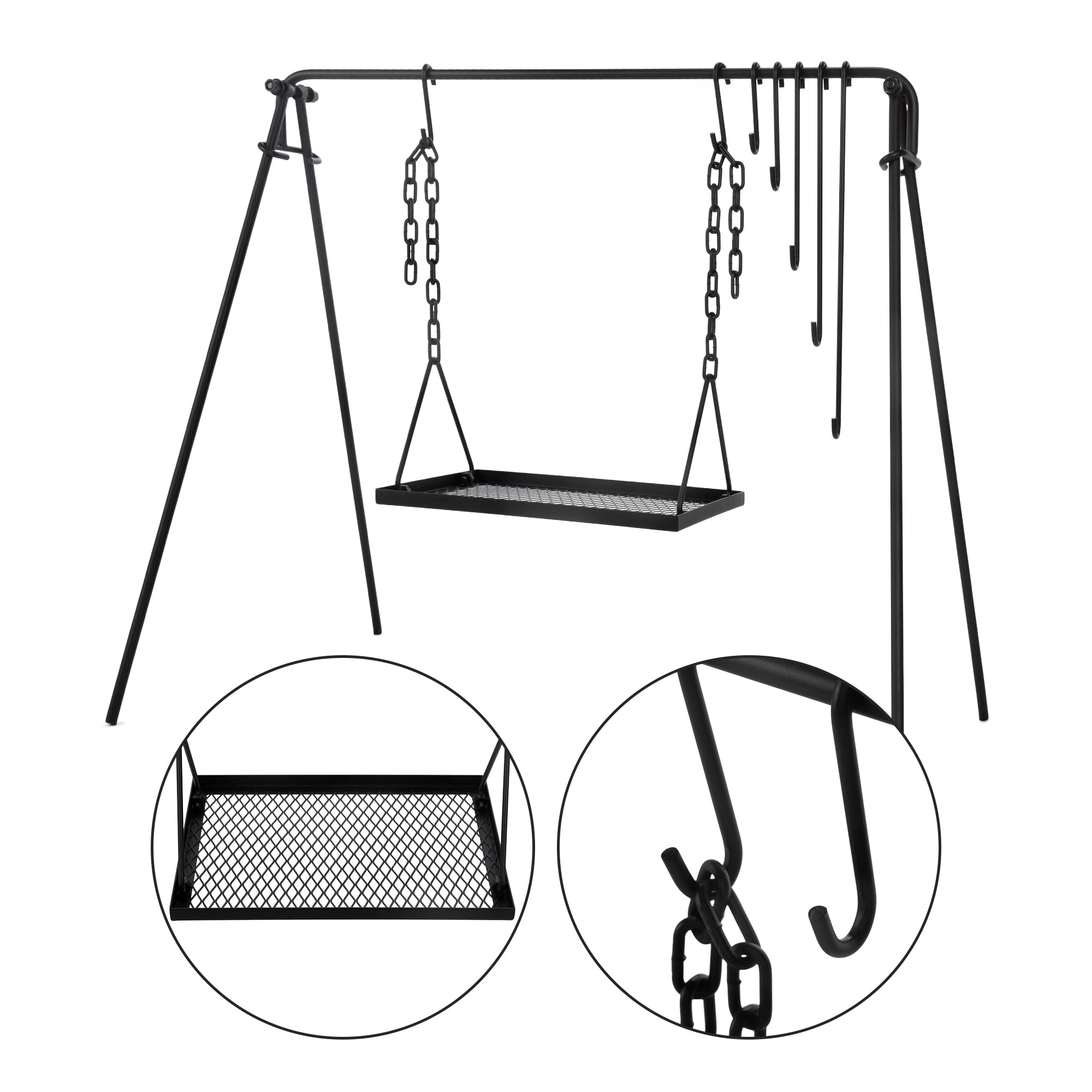 Bruntmor Large Outdoor Campfire Grill Camping Open Fire Cooker Stand Swing Away Hanging Grill Equipment For Fire Pit Stand Campf