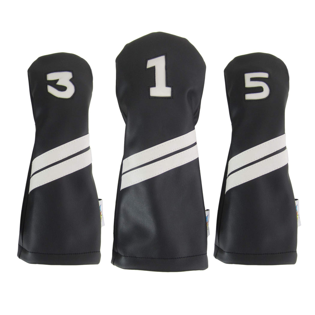 Sunfish Leather Golf Headcover Set 1-3-5 Driver 3 Wood 5 Wood Fairway Black And White
