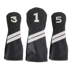 Sunfish Leather Golf Headcover Set 1-3-5 Driver 3 Wood 5 Wood Fairway Black And White