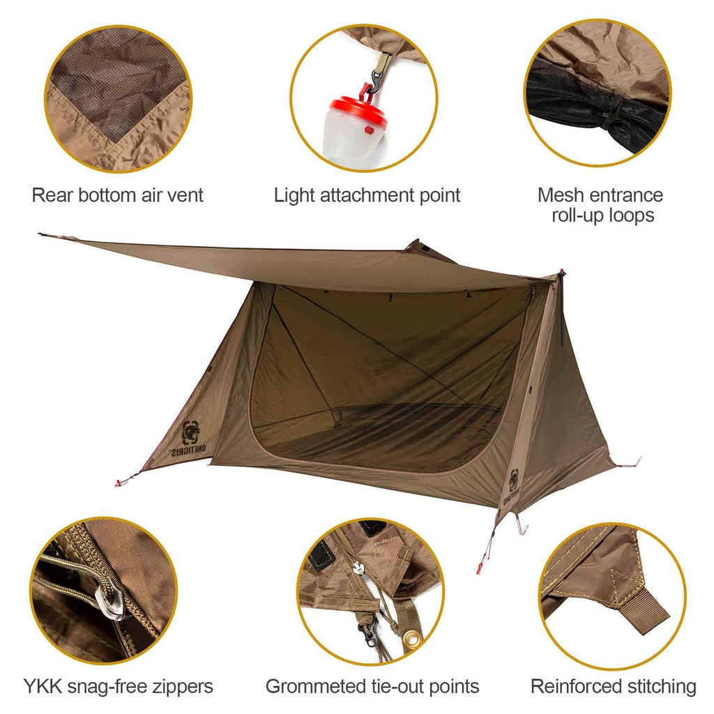 Onetigris Backwoods Bungalow Ultralight Bushcraft Shelter 2.0, Backpacking Tent With Canopy 2 Person Waterproof Ripstop