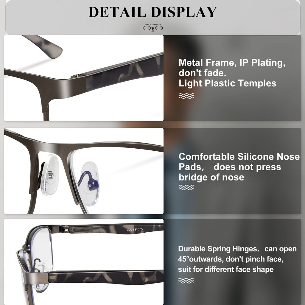 Lcbestbro 3 Pack Business Blue Light Blocking Reading Glasses For Men, 25 Metal Readers